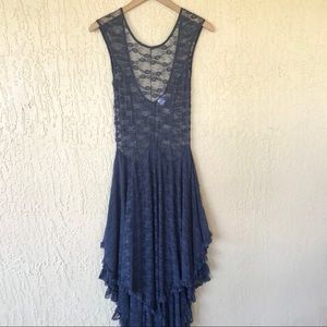 Free People |Layered Lace Plunge Grey Slip Dress